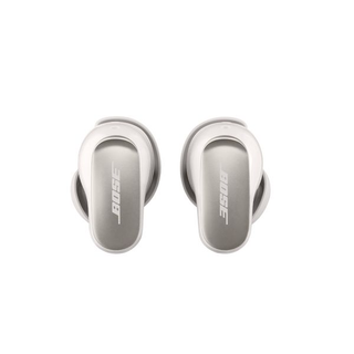 A white smoke pair of Bose QuietComfort Ultra Earbuds on a white background